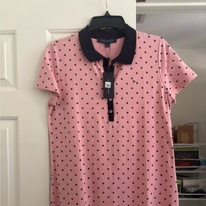 Tommy Hilfiger Pink and Black Polka Dot Polo